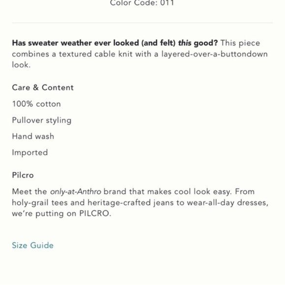 NWT Size M (P2P 24") - Anthropologie 100% cotton cable knit twofer Sweater Ivory - Picture 5 of 8